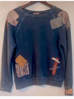 Upcycled patched cotton terry sweatshirt
